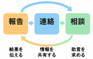 報告・連絡・相談の違いと流れを示す図